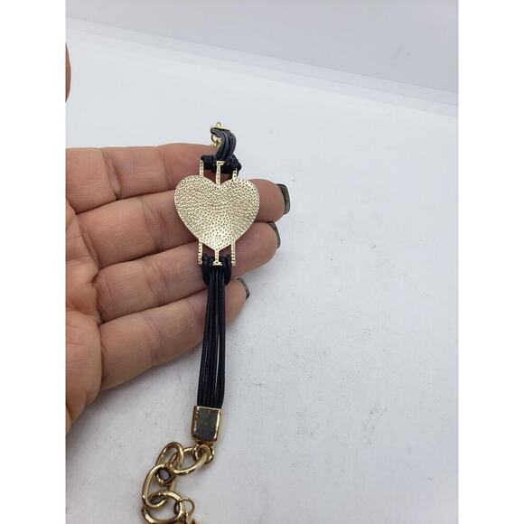 VTG Juicy Couture Rhinestone Heart Bracelet Black Cord Adjustable Crown Charm - Picture 9 of 16